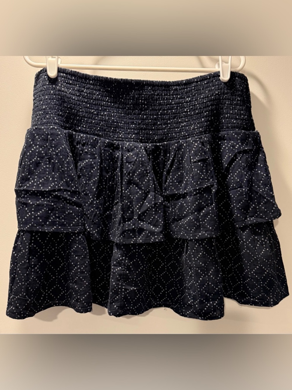 Universal Thread Black Tiered Smocked Mini Skirt with White Dot Diamond Print